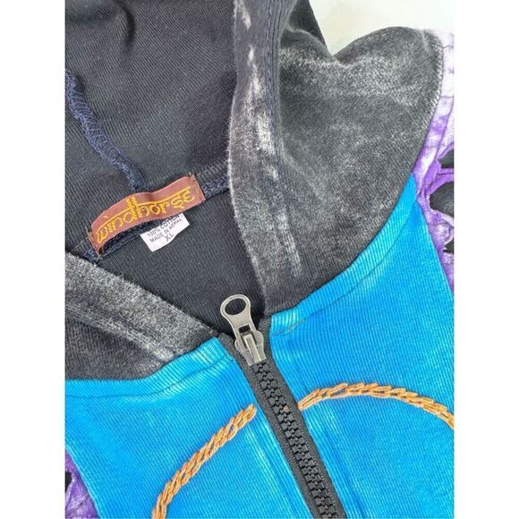 Windhorse Sweatshirt Zip Up Women XL Zip Hoodie Boho Tunic Patchwork Embroidered - Picture 3 of 8